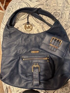 Michael Kors Navy Pebbled Leather Shoulder Bag with Wallet
